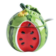 Potes de cerâmica para temperos, com tampa e colher, ideais para decoração de cozinha. Potes decorativos em formato de frutas para guardar