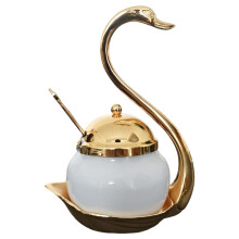 Pote de vidro para temperos, organizador de cozinha com suporte em formato de cisne, design elegante, recipiente para condimentos com colher para