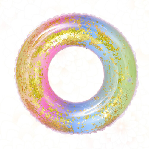 Thicken Sequins Translucent Gradient Rainbow Inflatable Swim Ring 2