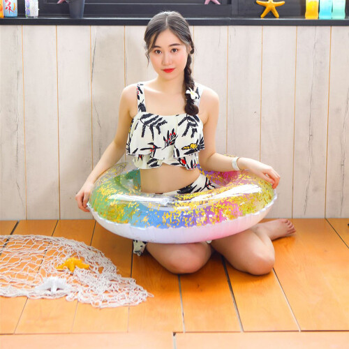 Thicken Sequins Translucent Gradient Rainbow Inflatable Swim Ring 1