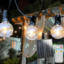 (30M) G40 Solar String Lights | Warm 2200K LED Bulbs, Remote Control, 8 Lighting Modes, IP44 Waterproof Festoon Lights
