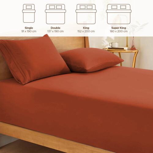 (Single, Rust) 30cm Fitted Sheet-Extra Soft Microfiber Fitted Bed Sheet- Single,Double & King Sizes 2