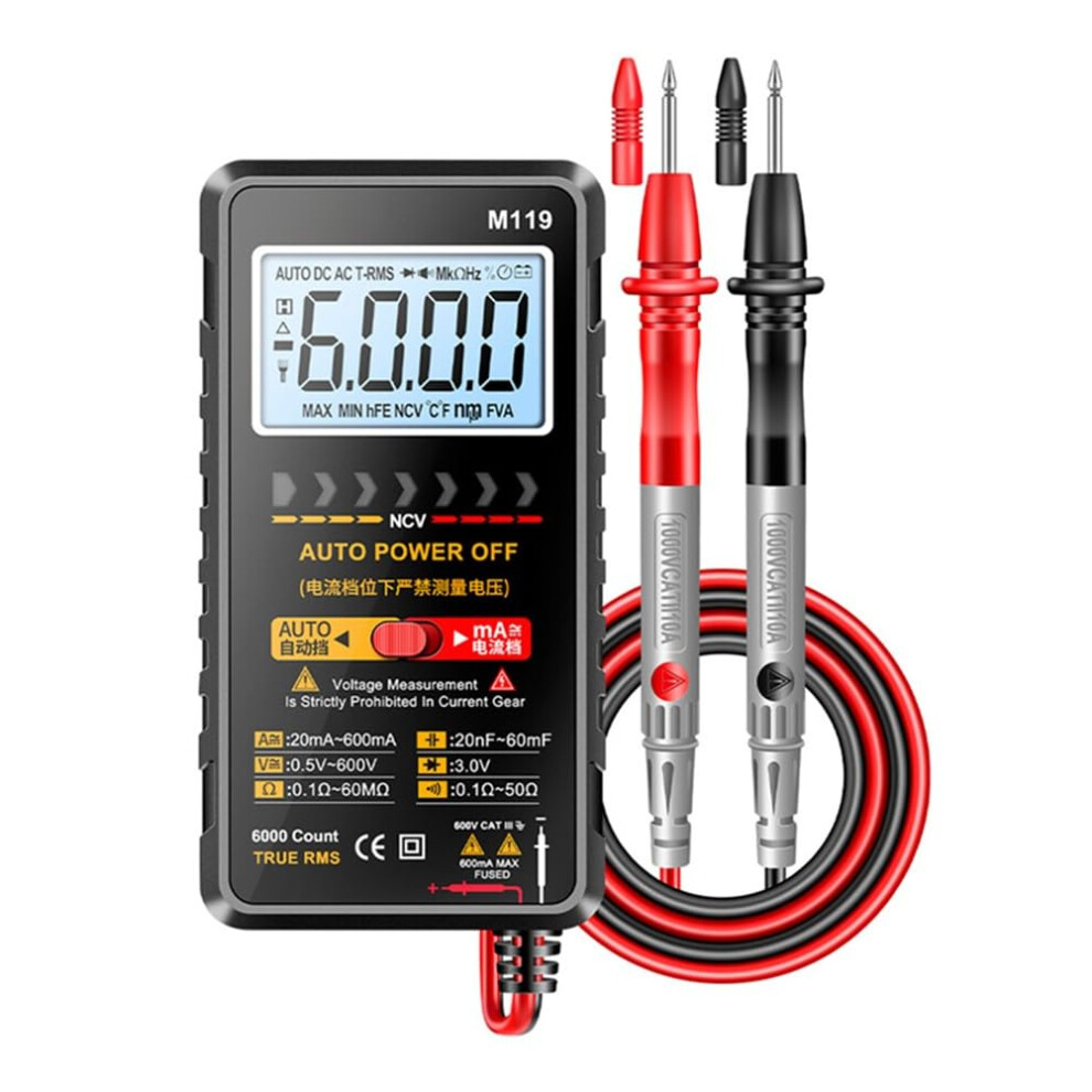 Portable M119 Digital Multimeter 6000 Count With Transistor And Capacitance Testing, Non Contact Voltage Detection For Factories And Education 9105992029761