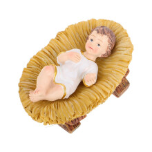 Figura de niño Jesús de resina con pesebre para decoración de mesa navideña