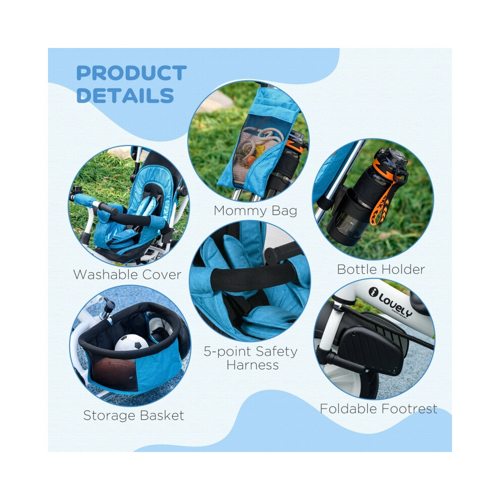 Childrens 6 in 1 Tricycle with Parent Handle Canopy 5-Point Safety Belt Storage Footrest Brake for Ages 1-5 Blue-image-OPC-PMXKSZF-NEW