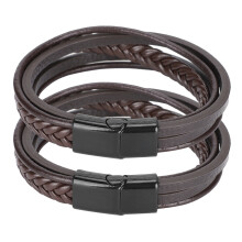 Lässiges Armband aus PU-Leder mit gewebtem Magnetverschluss, Vintage-Stil, Braun/Schwarz, 20,5 cm