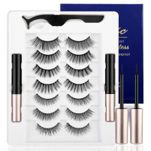 Magnetic Natural Eyelashes, 7 Pairs 10 Pieces Magnets Reusable Magnetic Eyelashes with Eyeliner - Different Lengths DIY at Home Black