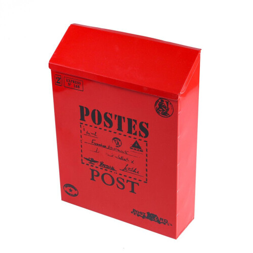 Red iron letterbox with lock, vintage style 1