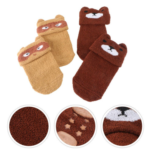 2 par babystrumpor, korallfleece, tecknad design 2
