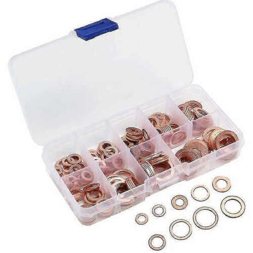 Metal Washers, 200 Pcs Copper Washers with 9 Sizes Flat Washers with Storage, Fonepro