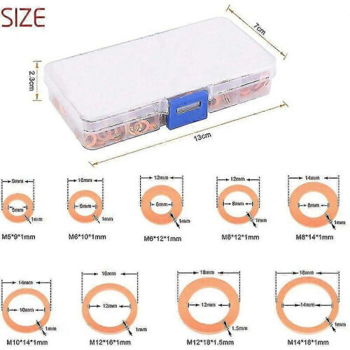 Metal Washers, 200 Pcs Copper Washers with 9 Sizes Flat Washers with Storage, Fonepro 1