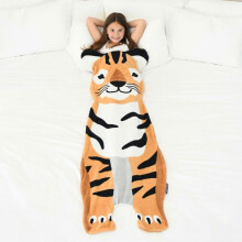 (tiger) Coral Fleece Mermaid Sleeping Bag Blanket, Cartoon Animal Baby Kick-Proof Blanket, Princess Dress Thick Winter Blanket