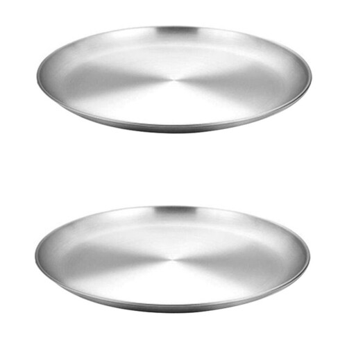 2 Pizzableche mit Behälter, Speisetabletts, Silber 1