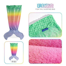 (rainbow gradient) Coral Fleece Mermaid Sleeping Bag Blanket, Cartoon Animal Baby Kick-Proof Blanket, Princess Dress Thick Winter Blanket
