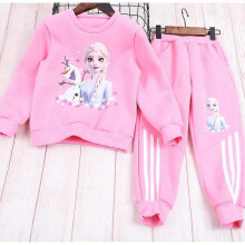 (130cm, Petals in pink with fleece lining) Girls Fleece Hoodie Set Winter Thermal Two-Piece Cartoon Print Cute Casual Outfit Coat
