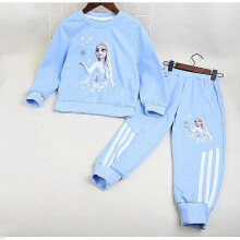 (100cm, Light blue without fleece lining) Girls Fleece Hoodie Set Winter Thermal Two-Piece Cartoon Print Cute Casual Outfit Coat