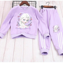 (100cm, Light purple without fleece lining) Girls Fleece Hoodie Set Winter Thermal Two-Piece Cartoon Print Cute Casual Outfit Coat