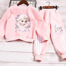 (150cm, Pink without fleece lining) Girls Fleece Hoodie Set Winter Thermal Two-Piece Cartoon Print Cute Casual Outfit Coat