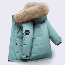 (130cm, blue) Winter Boys Parka Coat with Detachable Fur Hood, Thickened Polyester Filling