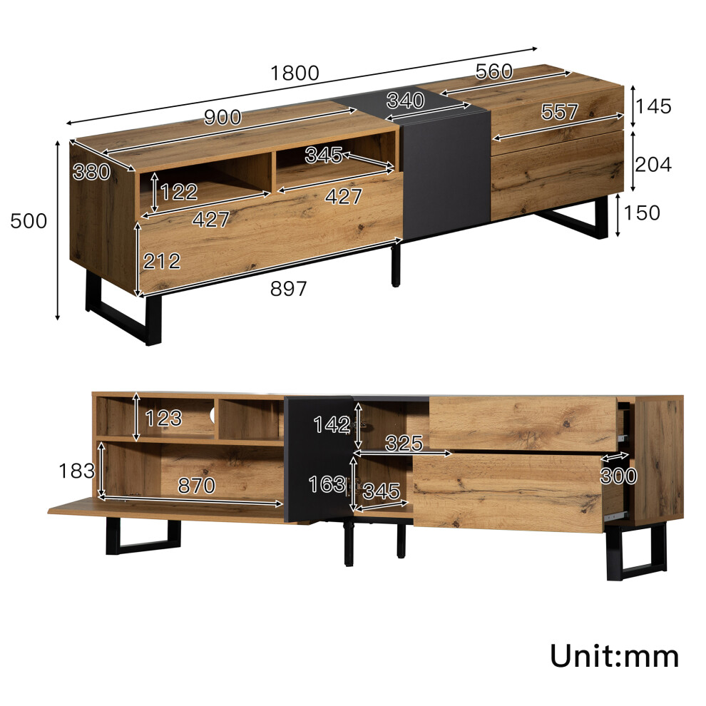 Modern 180cm TV Stand with Wood Grain Finish Durable Color TV Cabinet with Ample Storage for Living Room Decor-image-OPC-PMXM62Z-NEW