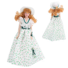 12cm Grünes Kleid Miniature Porzellanpuppe mit Spitze – Elegantes Puppenhauszubehör
