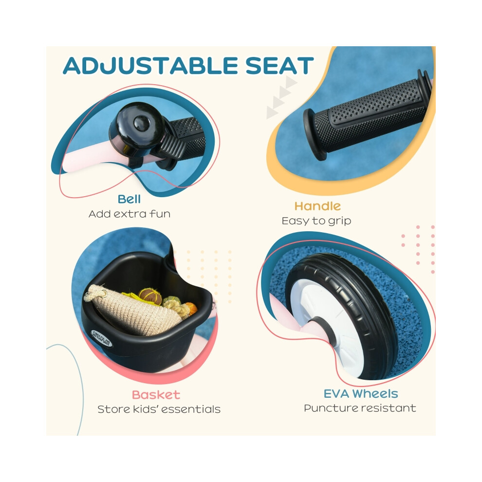 Age 2-5 Kids Tricycle in Pink Adjustable Seat and Basket with Bell Lightweight and Sturdy Plastic Construction-image-OPC-PMXM7GB-NEW