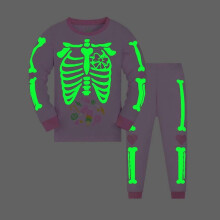 (2Y, glitter) Boy's Long-Sleeved Pajama Set Two-Piece Pure Cotton Ribbed Nightwear with Glow-in-the-Dark Print
