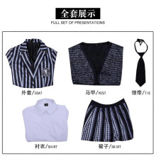 (3XL, set) Grey Striped School Uniform Cosplay Costume Role Play Halloween Costume