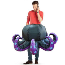 (Adult, Black octopus) Halloween Inflatable Octopus Costume Jumpsuit Adult Cosplay Funny Party Prop