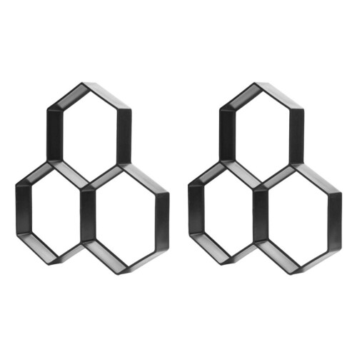 2 hexagonal concrete paving stones, plastic garden path tiles
