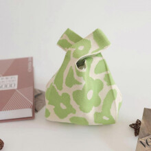 (Light green big flower) Gift Bag Made Of Knit Reusable Knitted Gift Bag Color Options
