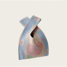 (Blue flower) Gift Bag Made Of Knit Reusable Knitted Gift Bag Color Options