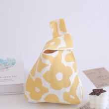 (Yellow big flower) Gift Bag Made Of Knit Reusable Knitted Gift Bag Color Options