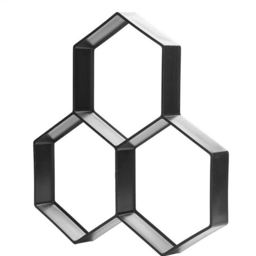 2 hexagonal concrete paving stones, plastic garden path tiles 1