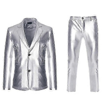 (silver, L) Men's Gold Two-Piece Suit Set - Elegant Blazer and Pants for UK Parties