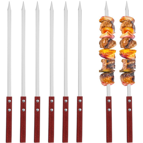 6 brochetas planas con mango de madera para kebab