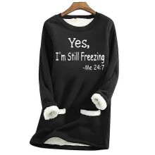(2XL, Black) Yes, I'm Still Freezing Print Winter Shirts For Women Cold Weather Fleece Lined Winter Blouses