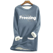 (S, Navy blue) Yes, I'm Still Freezing Print Winter Shirts For Women Cold Weather Fleece Lined Winter Blouses