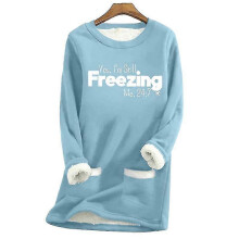 (4XL, Sky Blue Snowflake) Yes, I'm Still Freezing Print Winter Shirts For Women Cold Weather Fleece Lined Winter Blouses