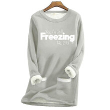(4XL, Light Grey Snowflake) Yes, I'm Still Freezing Print Winter Shirts For Women Cold Weather Fleece Lined Winter Blouses