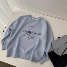 (One size, Light blue) 2025 Fall Winter  Simple Letter Print Sweatshirt Women Loose Casual Versatile Top