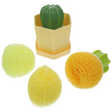 2 juegos de cepillos de limpieza de cocina con bolas de limpieza en forma de cactus