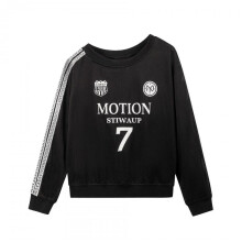 (M, Black) 2025 New American Street Retro Letter Off Shoulder Sweatshirt  Sleeve Fashion Top