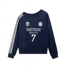 (S, Navy blue) 2025 New American Street Retro Letter Off Shoulder Sweatshirt  Sleeve Fashion Top