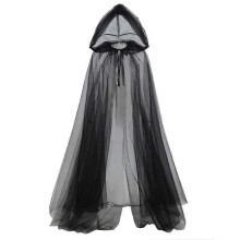 (150cm, black) Scarlet Witch Cosplay Cape Halloween Ghost Costume Hooded Cloak Mesh Long Cape Party Performance Dress Adult Size 1.5m