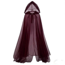 (150cm, burgundy) Scarlet Witch Cosplay Cape Halloween Ghost Costume Hooded Cloak Mesh Long Cape Party Performance Dress Adult Size 1.5m