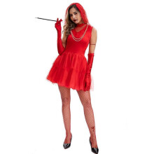 (M, set1) 2025 New Halloween Cosplay Dress Red Ghost Bride Costume Adult Role Play Outfit Full Set with Veil Gloves Stockings