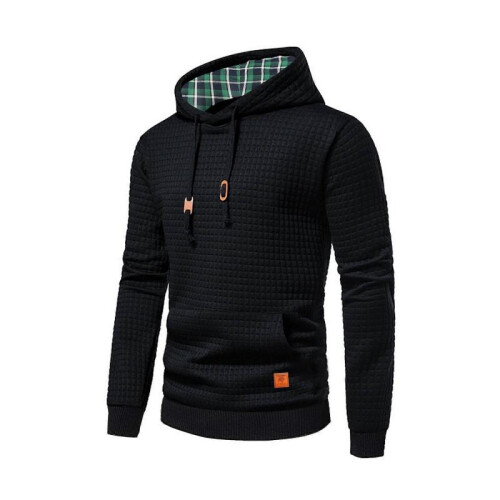 (S, black) 2025 New  Men's Casual Pullover Jacquard Sweatshirt Grid Jacket Loose Fit