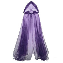 (150cm, purple) Scarlet Witch Cosplay Cape Halloween Ghost Costume Hooded Cloak Mesh Long Cape Party Performance Dress Adult Size 1.5m