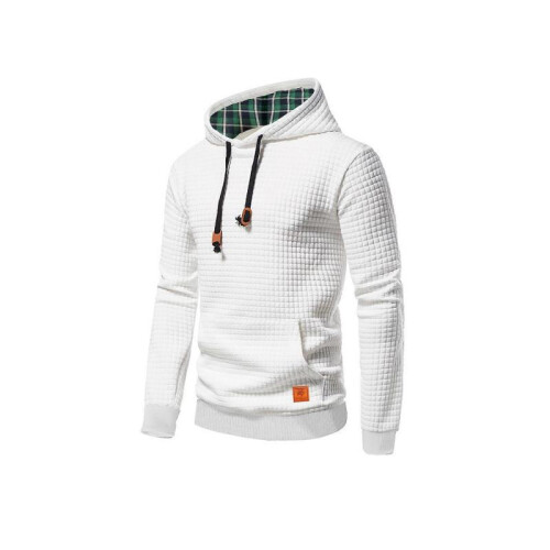 (M, white) 2025 New  Men's Casual Pullover Jacquard Sweatshirt Grid Jacket Loose Fit